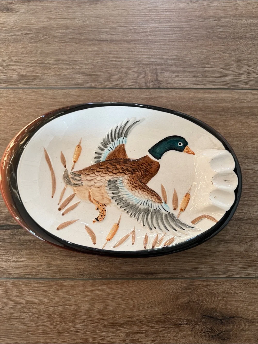 Hand-Painted Mallard Duck Ceramic Cigar Tray Vintage Hunting